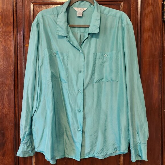Vintage aqua 100% silk shirt - Picture 1 of 5